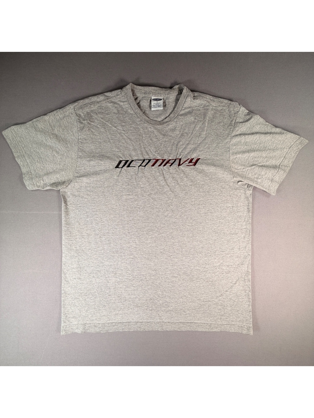 VTG Old Navy Shirt Mens L Gray Embroidered Spellout Y2K Cyber Tech Graphic Tee